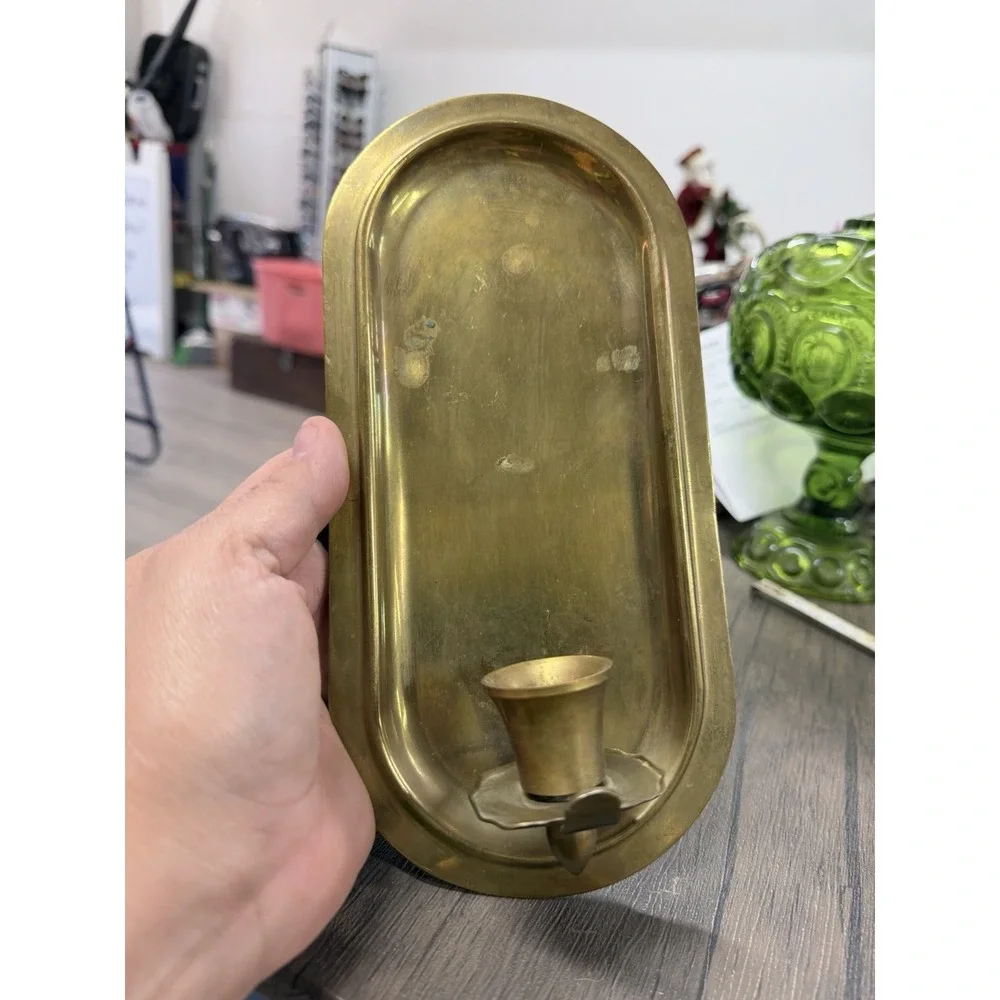 Vintage Solid Brass Oval Candle Wall Sconce